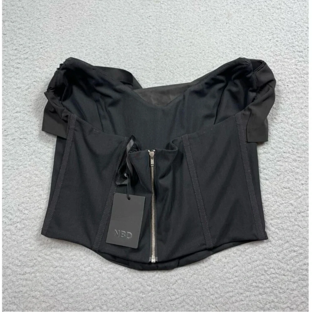 NWT REVOLVE Womens Size L Hailee Bustier Top Black Strapless Draped Corset Boned - Picture 3 of 5